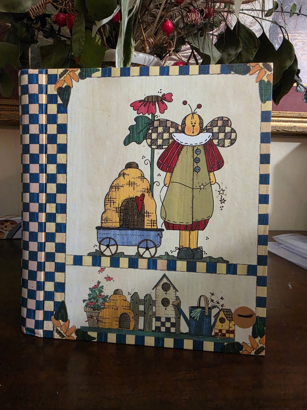 Hand-Painted Folk Art Bee Wall Panel in Yellow and Blue